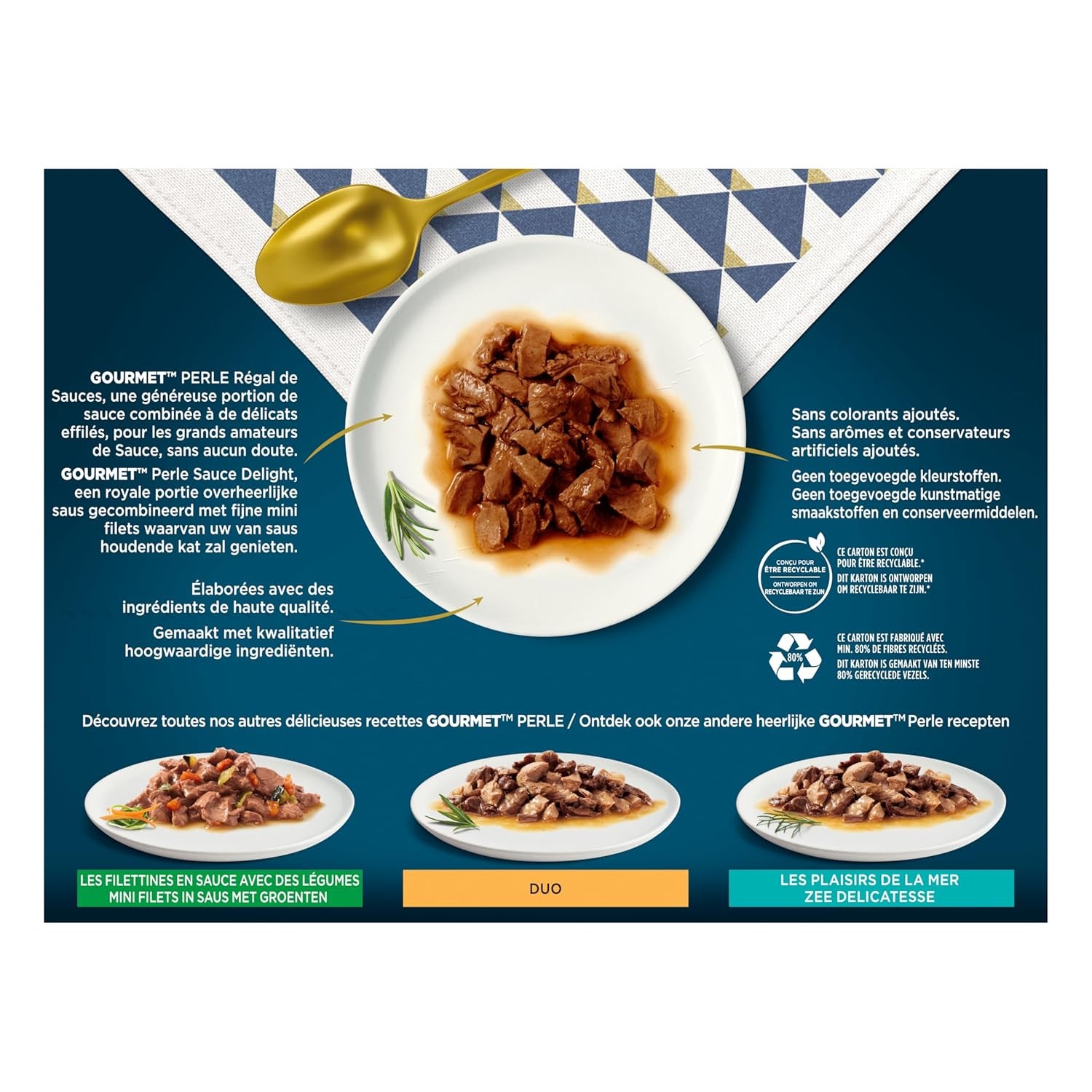Perla | Porta salsa | Gato adulto | Carne de res, pollo, atún, salmón | 12 x 85 g | Bolsitas de frescura (el embalaje puede variar)