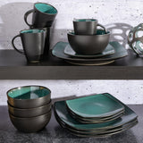 Gibson 99813.16R Elite Soho Lounge Reactive Glaze Vajilla para 4 personas, 16 piezas, efecto bicolor azul-verde/negro