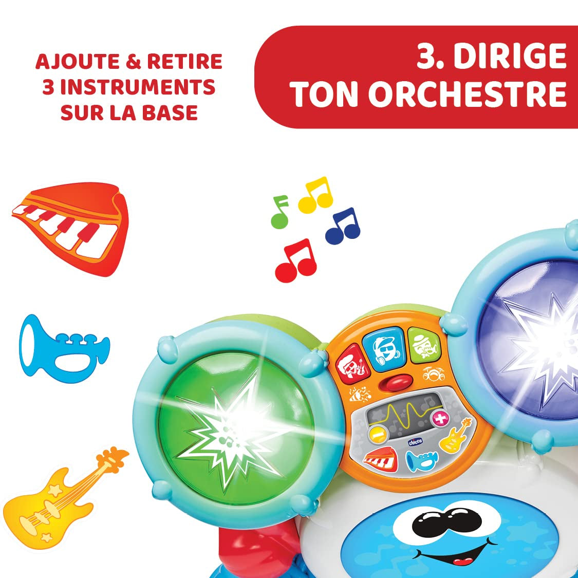 Chicco 00009820100000 Mi First Batería con Luces y Sonidos, 3 Modos de Juego Instrumento Musical con Batería para Niños, Multicolor, Grande Jucarii Bebe Naty Shop