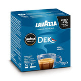 Lavazza A Modo Mio Dek Cremoso, 256 cápsulas de café, para espresso descafeinado con notas aromáticas de almendras y canditis, 100% Arábica, intensidad 7/13, tueste medio, 16 paquetes