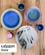 MÄSER 931736 vajilla para 4 personas con aspecto mediterráneo vintage, servicio combinado con 16 piezas en gris arena, cerámica, gris arena