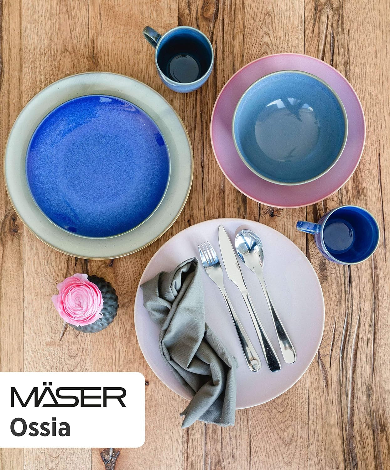MÄSER 931736 vajilla para 4 personas con aspecto mediterráneo vintage, servicio combinado con 16 piezas en gris arena, cerámica, gris arena