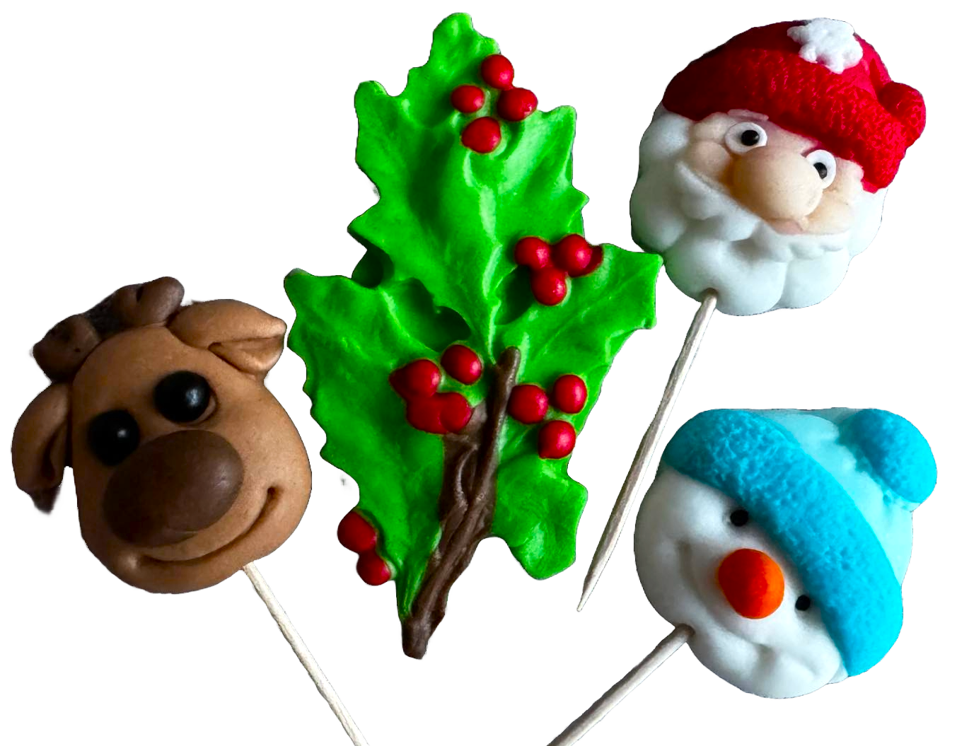 Set de 4 adornos de pasta de azúcar comestible, adornos navideños, renos, muñeco de nieve, árbol y Papá Noel Adornos de pasta de azúcar Naty Shop