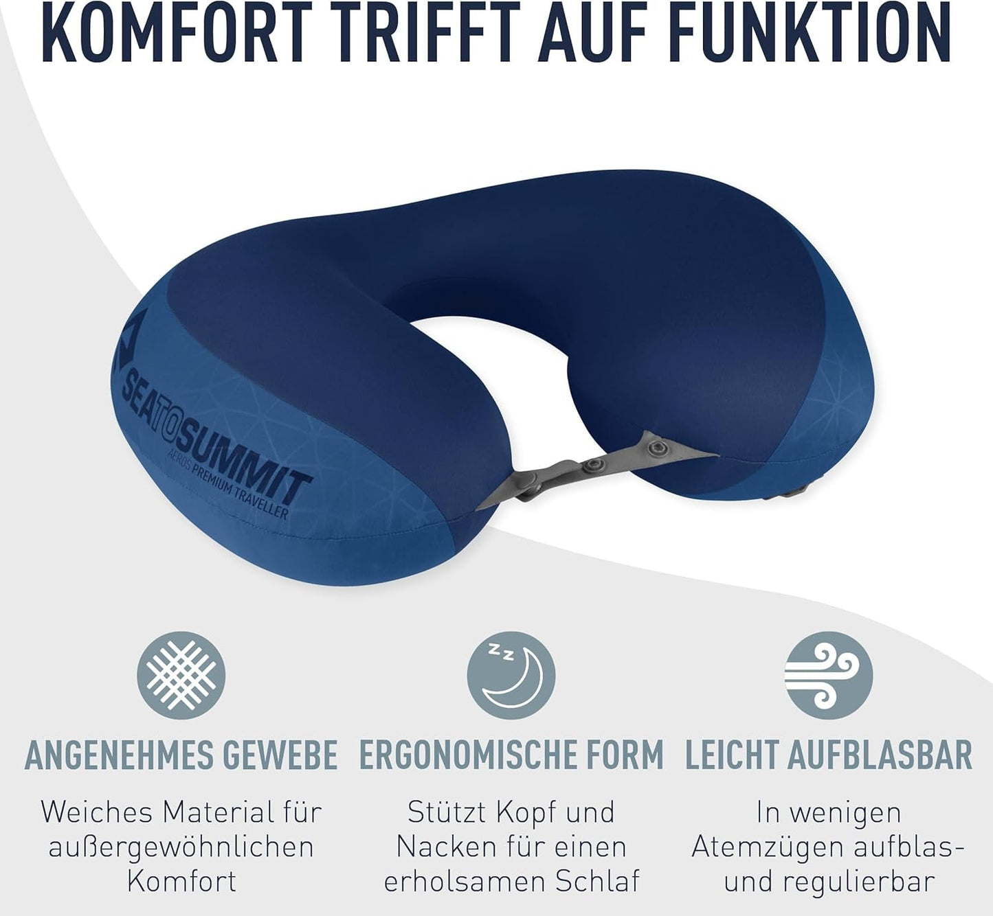 Sea to Summit - Almohada de apoyo lumbar Eros Premium - Almohada de apoyo inflable - Alivio de espalda - Material de poliéster 50D - Bolsa de viaje compacta - Servicio, viajes y excursiones en coche - Azul marino - 93g