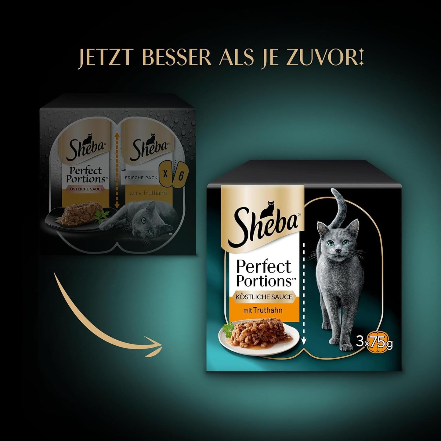 SHEBA Perfect PORTIONS salsa para gatos con pavo 8 x 3 x (2 x 375g)