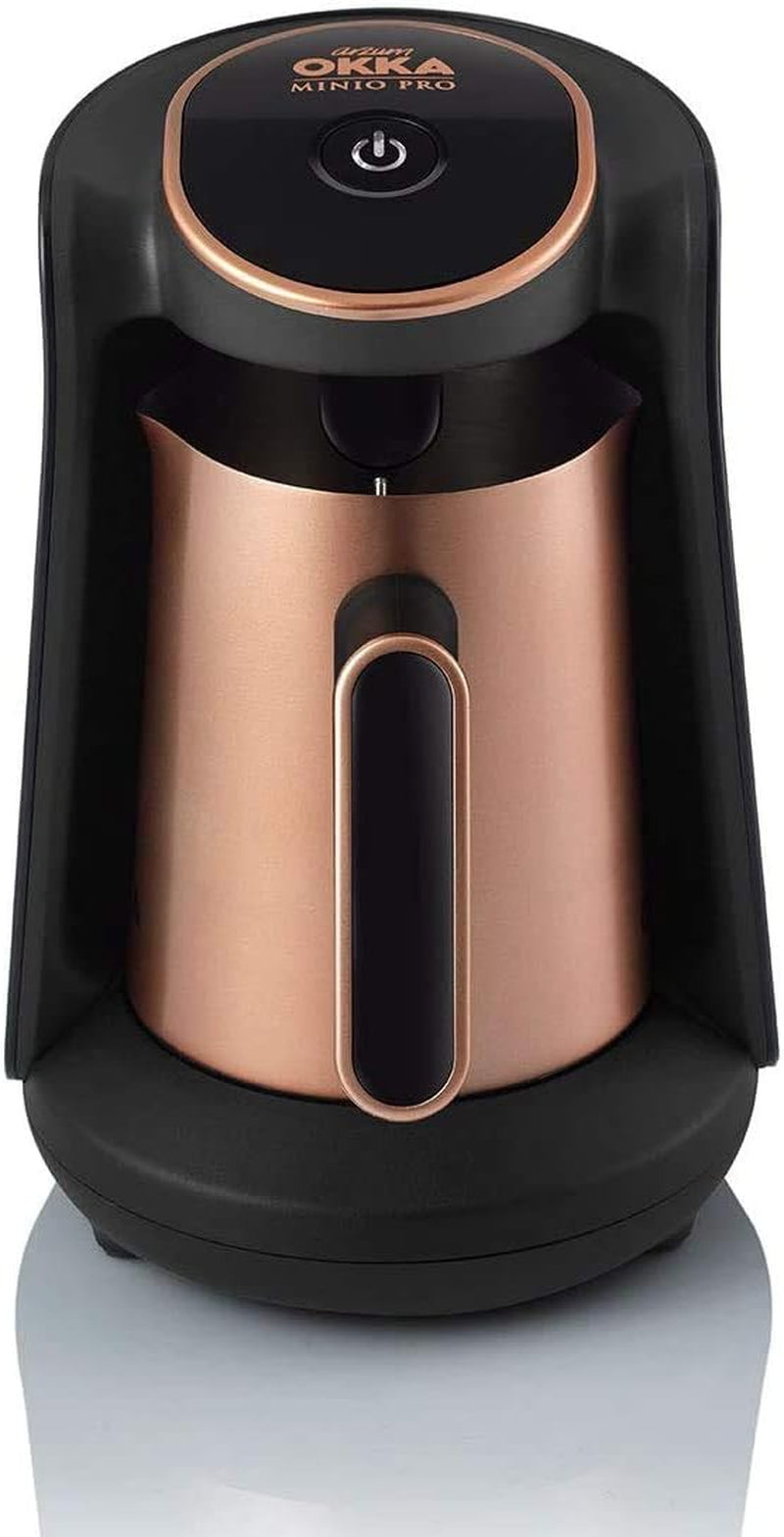 Cafetera turca Arzum Okka Minio, Moka, 1-4 tazas, Olla de acero inoxidable de 300 ml, Protección contra derrames, Sistema de preparación inteligente, Olla lavable, 480 W, Cobre