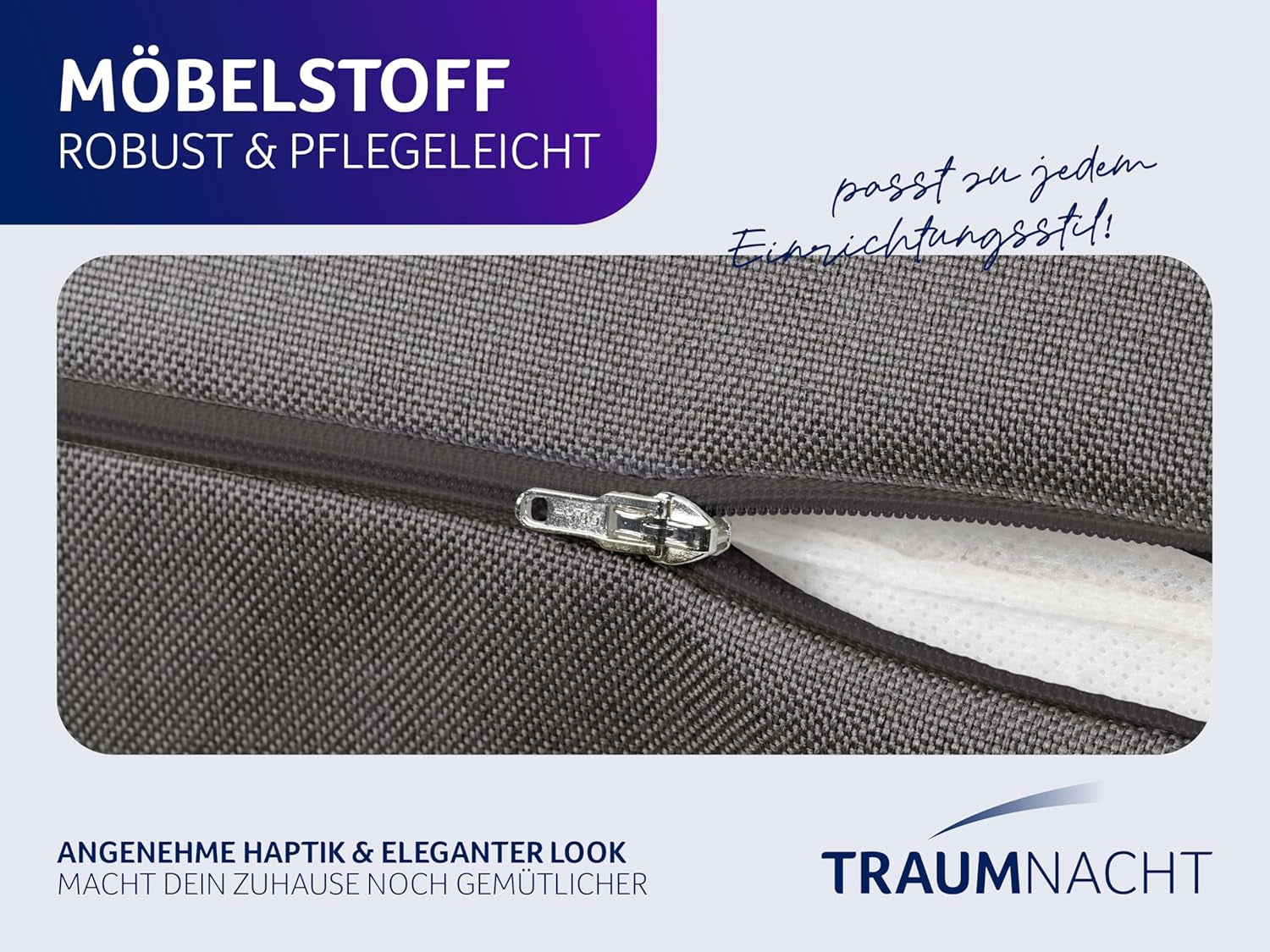 Almohada de lectura Traumnacht Cosy Back Cushion, 70 x 40 cm gris oscuro, funda desenfundable y lavable de 100% poliéster, práctico bolsillo lateral, certificado Öko-Tex, fabricado según los estándares de calidad alemanes