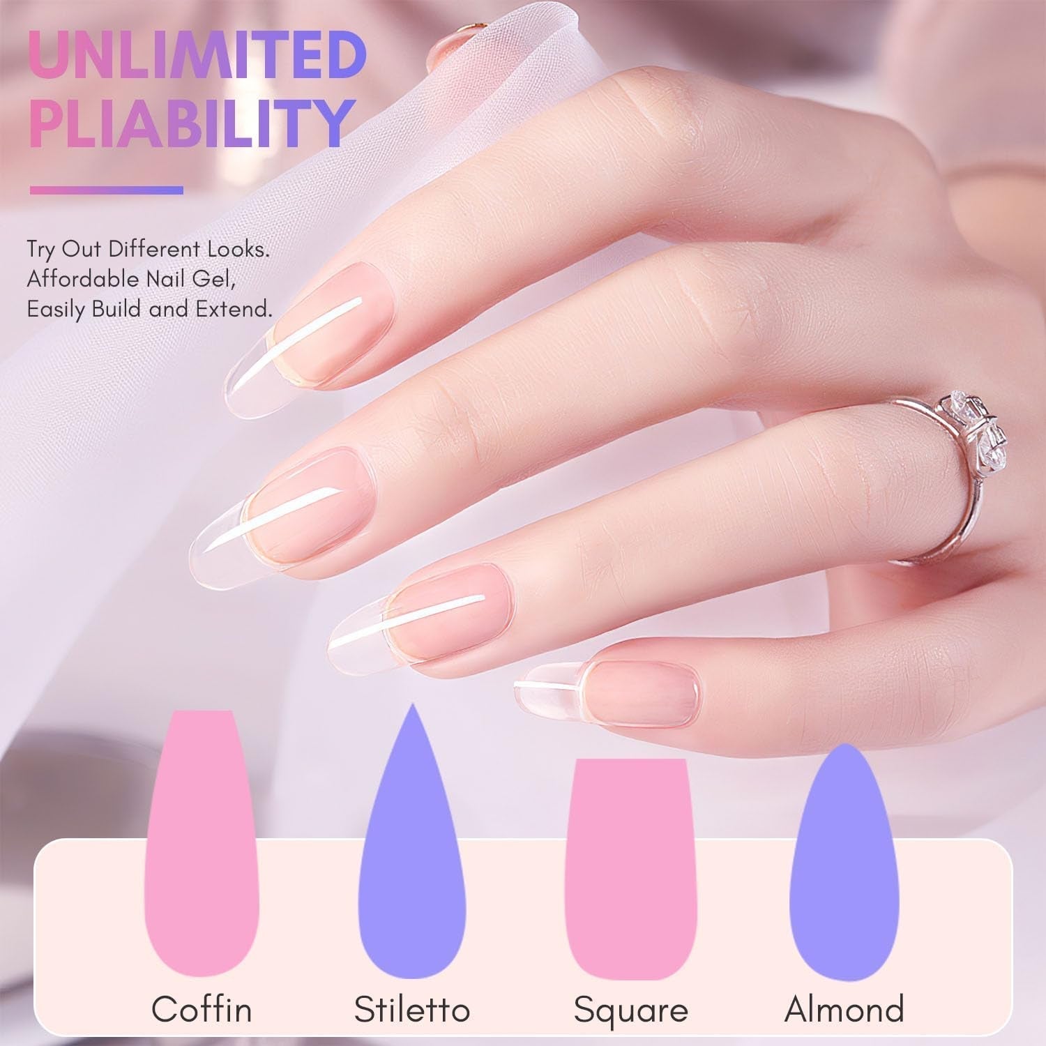 Makartt Poly Nail Extension Gel - 50 ML Extension Builder Acrylic Poly Nägel Aufbaugel Extender Gel Für Gelnägel Für Nagelverlängerung, Nagelstärkung, Nail Art Dekoration(Transparente)