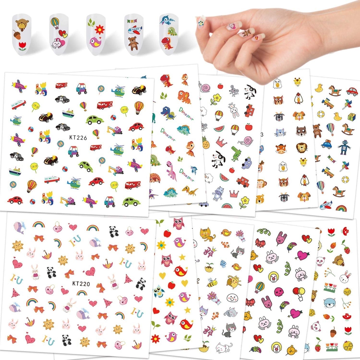 Pegatinas de uñas para niños y niñas, más de 600 diseños de animales, frutas, dinosaurios, coches, flores, pegatinas de uñas autoadhesivas 3D para niños, fiesta de cumpleaños, té, salón de uñas y regalo de spa