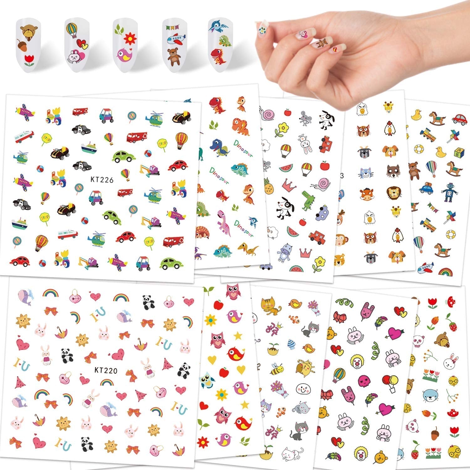 Pegatinas de uñas para niños y niñas, más de 600 diseños de animales, frutas, dinosaurios, coches, flores, pegatinas de uñas autoadhesivas 3D para niños, fiesta de cumpleaños, té, salón de uñas y regalo de spa