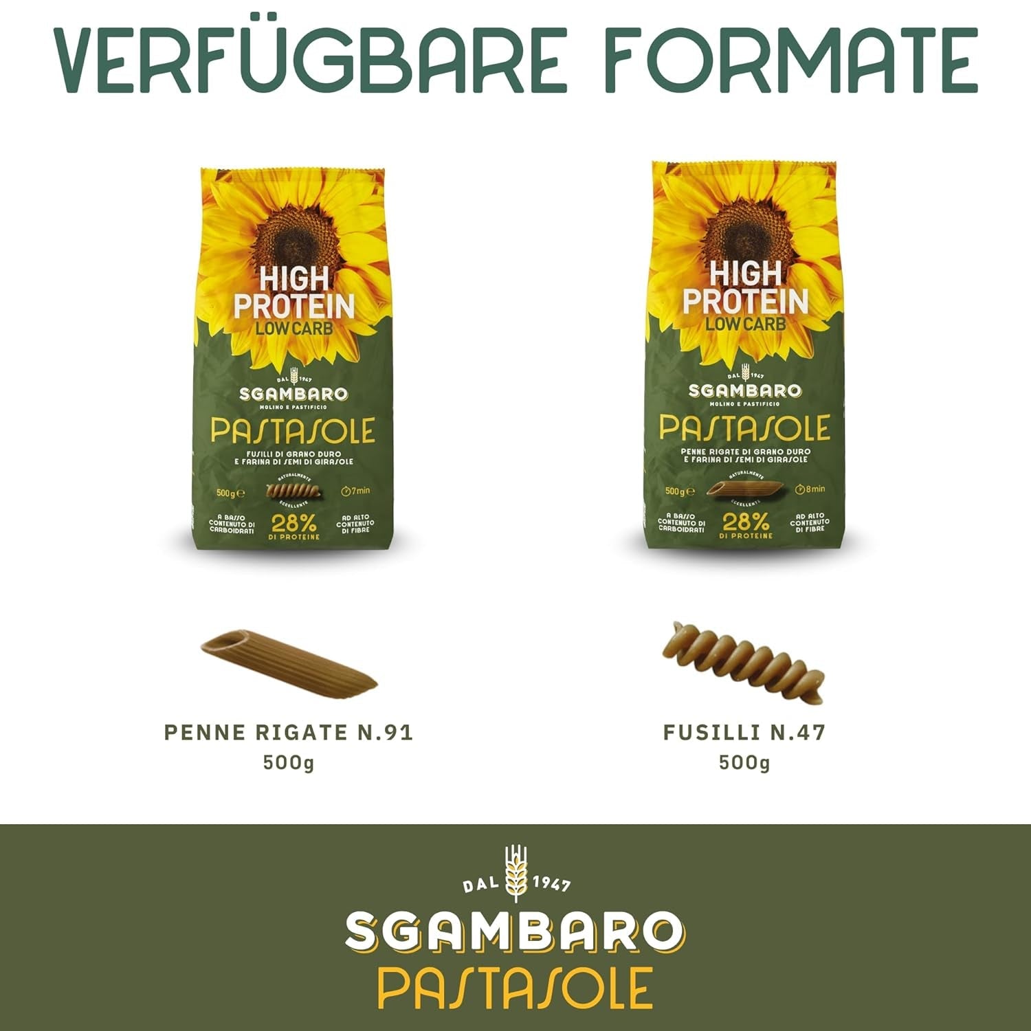 PASTASOLE , Penne Rigate mit Hartweizengrieß aus 100% italienischem Anbau und Sonnenblumenkernmehl - 500g - Alto en proteínas, bajo en carbohidratos, Hoher Ballaststoffgehalt