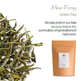 Té verde Mao Feng Huangshan - Famoso té chino de Huang Shang - Montañas Amarillas de Maofeng Hojas de té verde Té Mao Feng de China Té verde orgánico Té verde chino Té verde