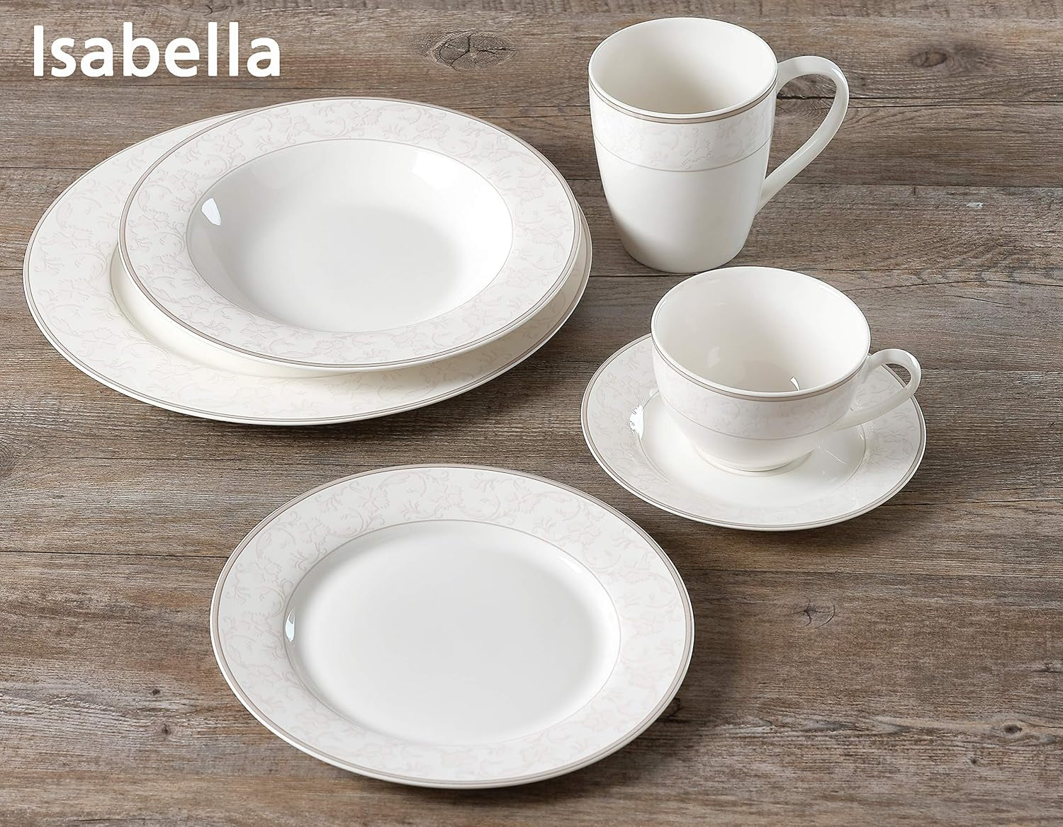 Ritzenhoff & Breker Servicio de café Isabella, 18 piezas, porcelana fina, blanco con adornos, 37 x 26 x 25 cm