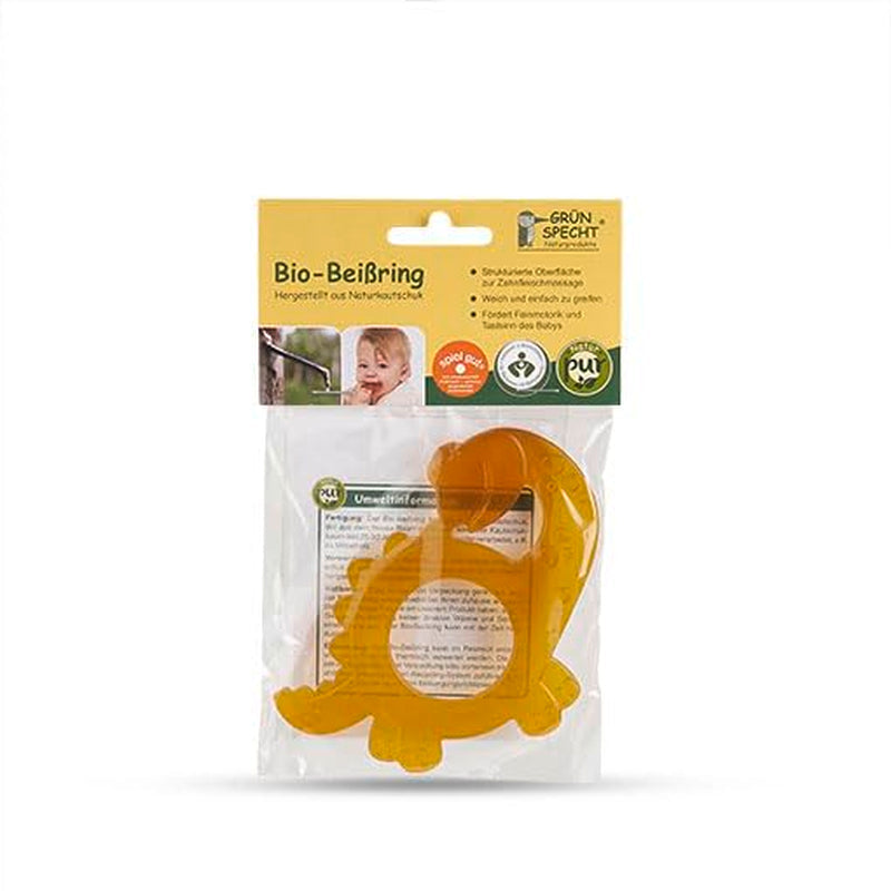 GRÜNSPECHT Anillo de dentición orgánico de caucho natural para la dentición de los bebés, masajea las encías, sin BPA, suave, promueve la motricidad fina, patrón de dinosaurio (639-V1)