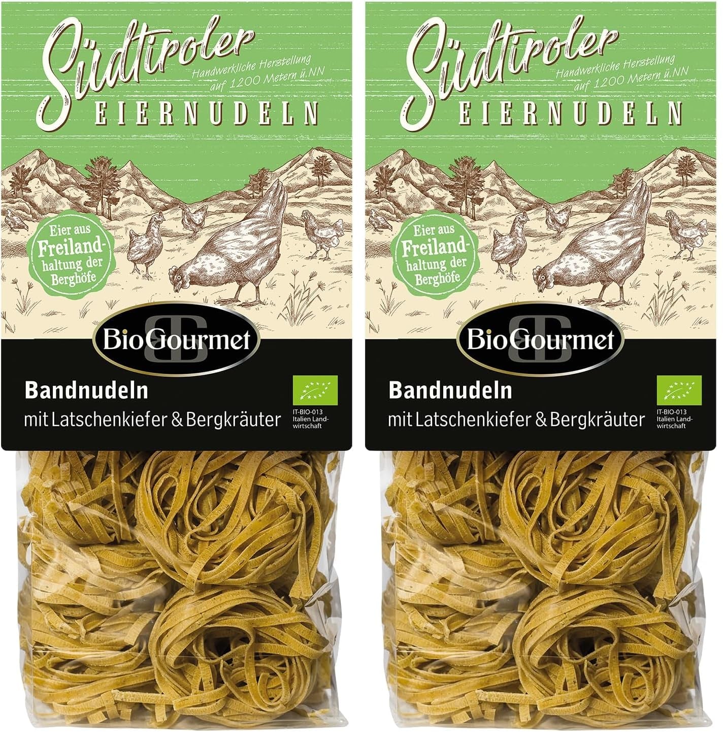Fideos de cinta BioGourmet con Schüttelbrot del Tirol del Sur (IGP) | Fideos al huevo salados y aromatizados con auténtico speck del Tirol del Sur | 1 x 250g Bio