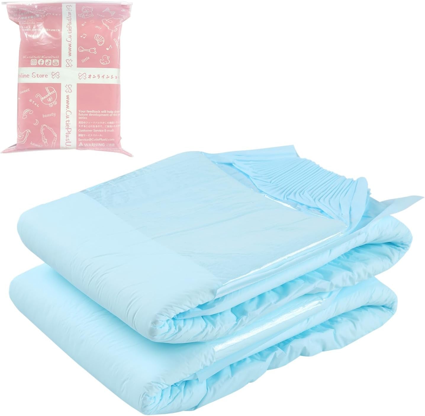 CutiePlusU Pañales para adultos, superficie seca, máxima absorbencia durante la noche, pañal desechable para incontinencia, azul, paquete de 2 (mediano 71-96 cm)