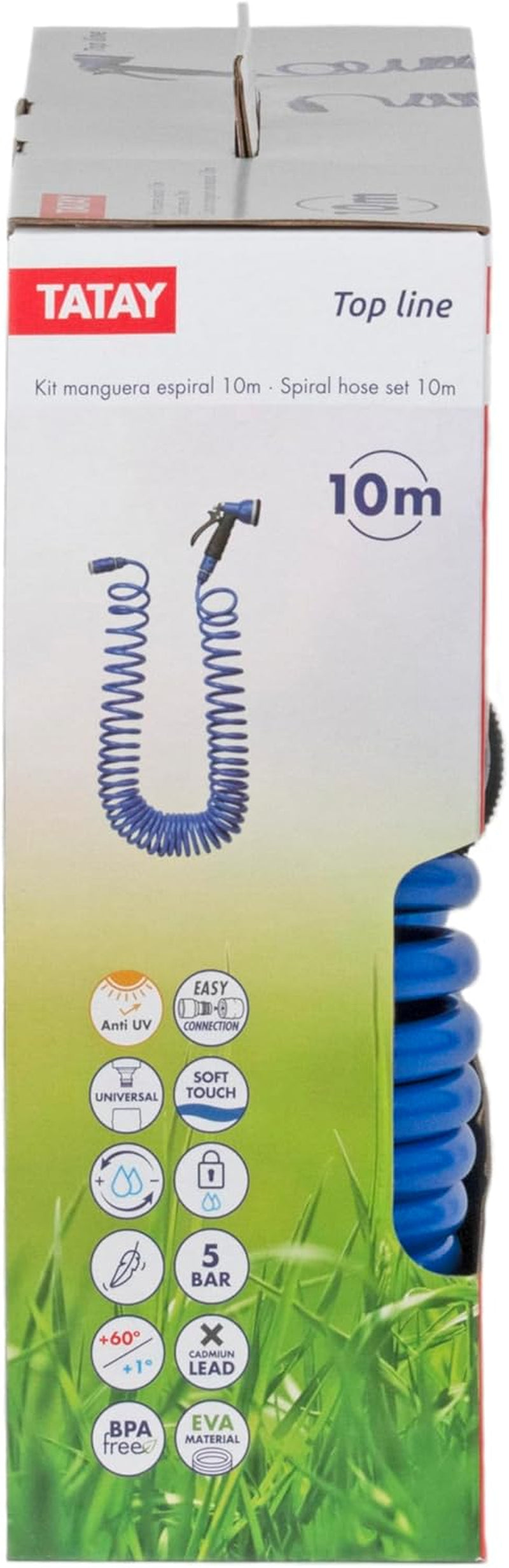 Juego de manguera en espiral TATAY de 10 m con accesorios de plástico con protección UV, ideal para terrazas y pequeños jardines.
