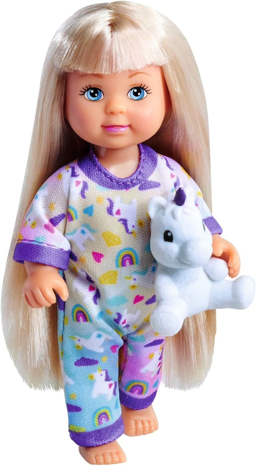 Pijama Simba Evi Love, 3 colores surtidos, solo se envía un artículo, muñeca en lindo pijama con peluche de unicornio, muñeca de juego de 12 cm, a partir de 3 años