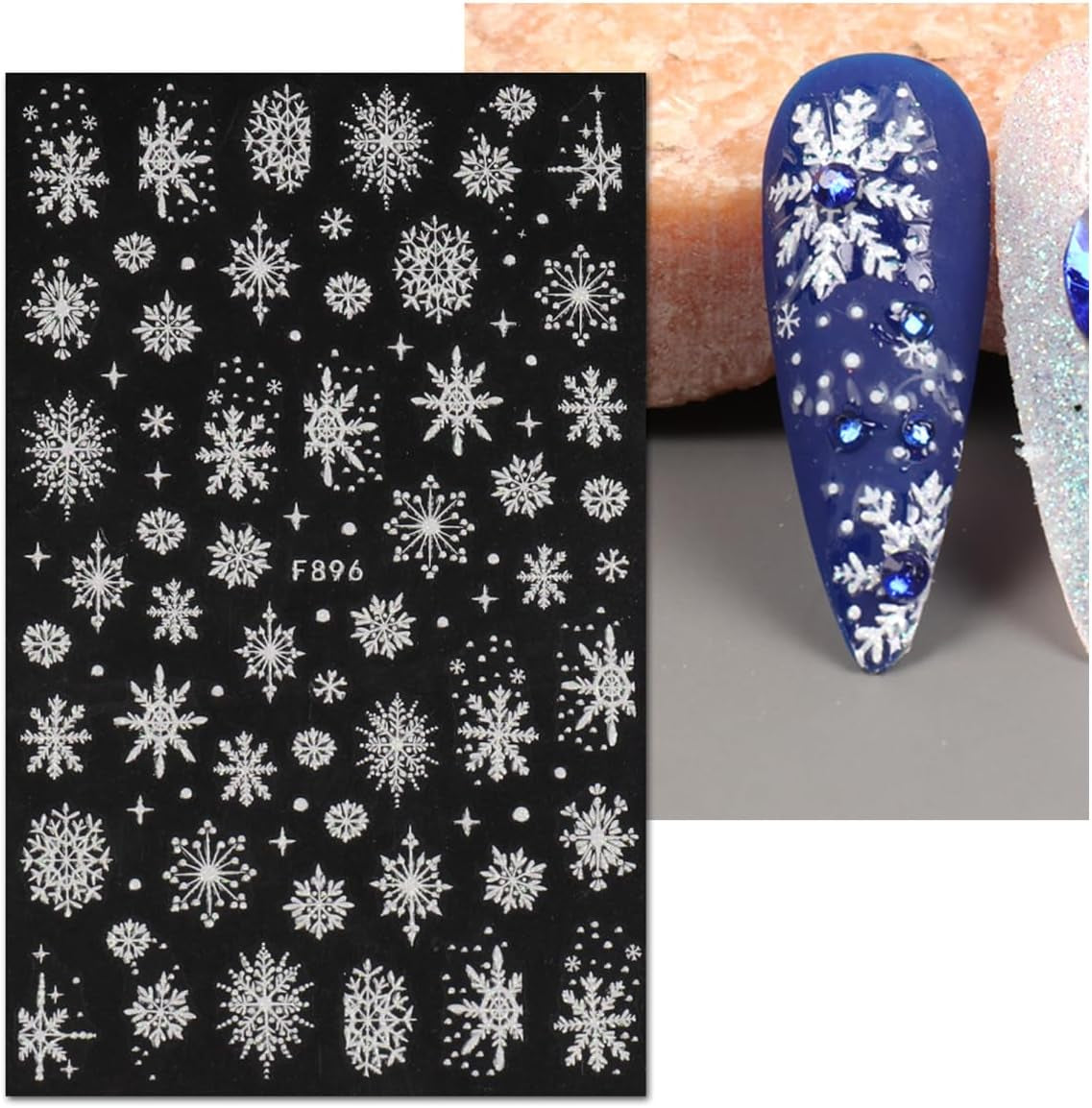 JMEOWIO Nagelsticker Weihnachten Weiß Glitter 8 Blatt Nail Art Sticker Selbstklebend Nagelaufkleber Schneeflocke Decoración navideña Nageldesign Zubehör