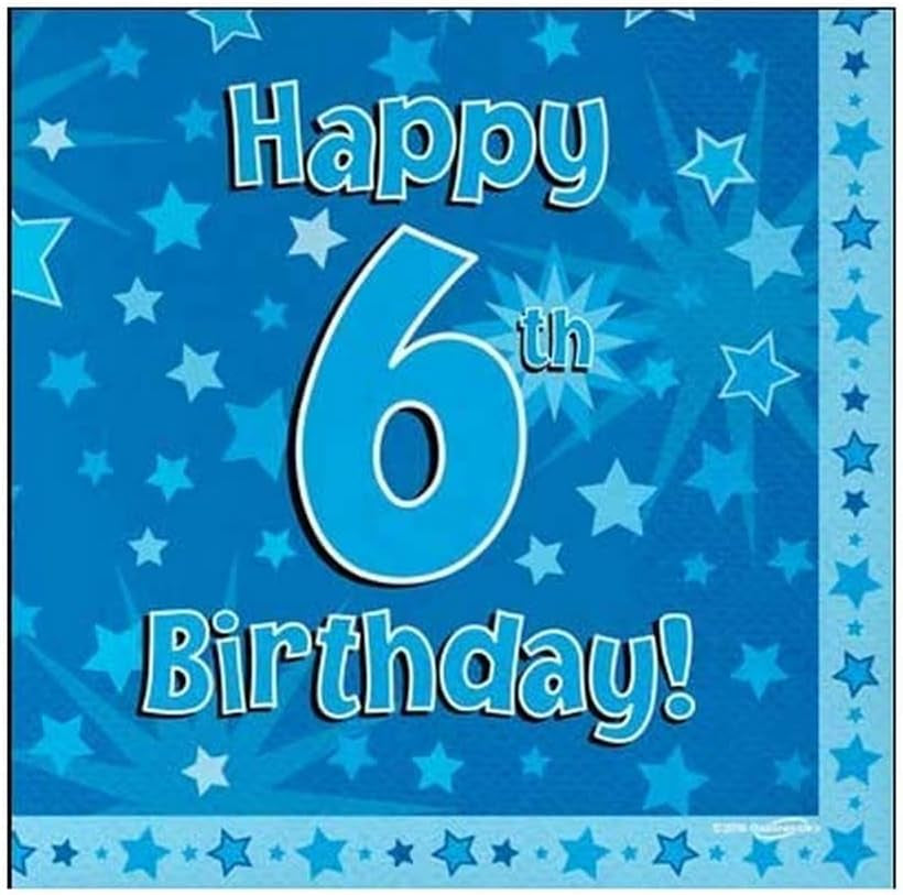 Servilletas Happy 6th Birthday, azul, 33 cm x 33 cm, 3 capas, 16 piezas