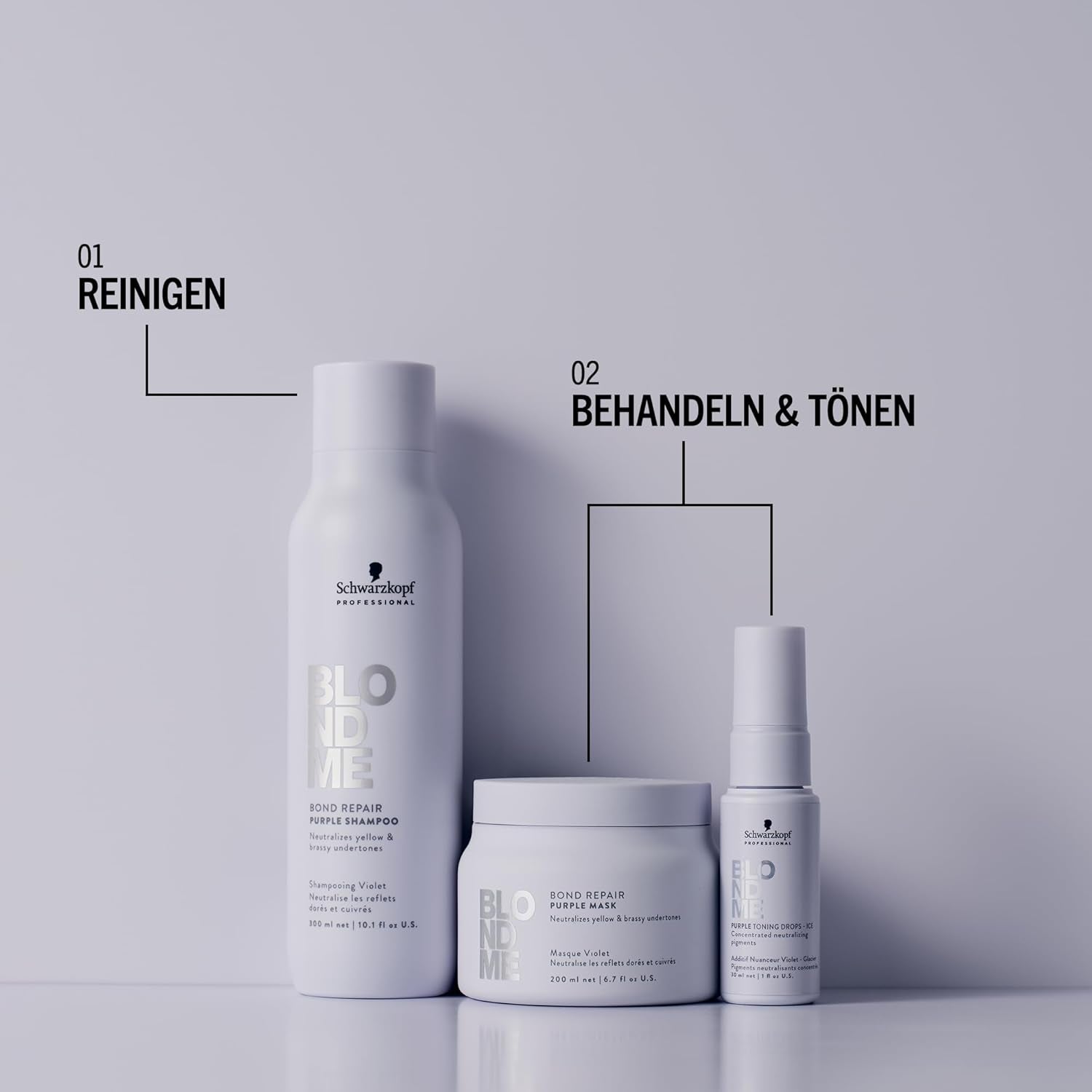 Schwarzkopf Professional BLONDME Bond Repair Purple Mask Mascarilla para cabello frío Neutraliza los tonos amarillos para cabellos teñidos, decolorados y claros Acondicionador profundo y fortalecedor 200 ml Mascarilla capilar Naty Shop