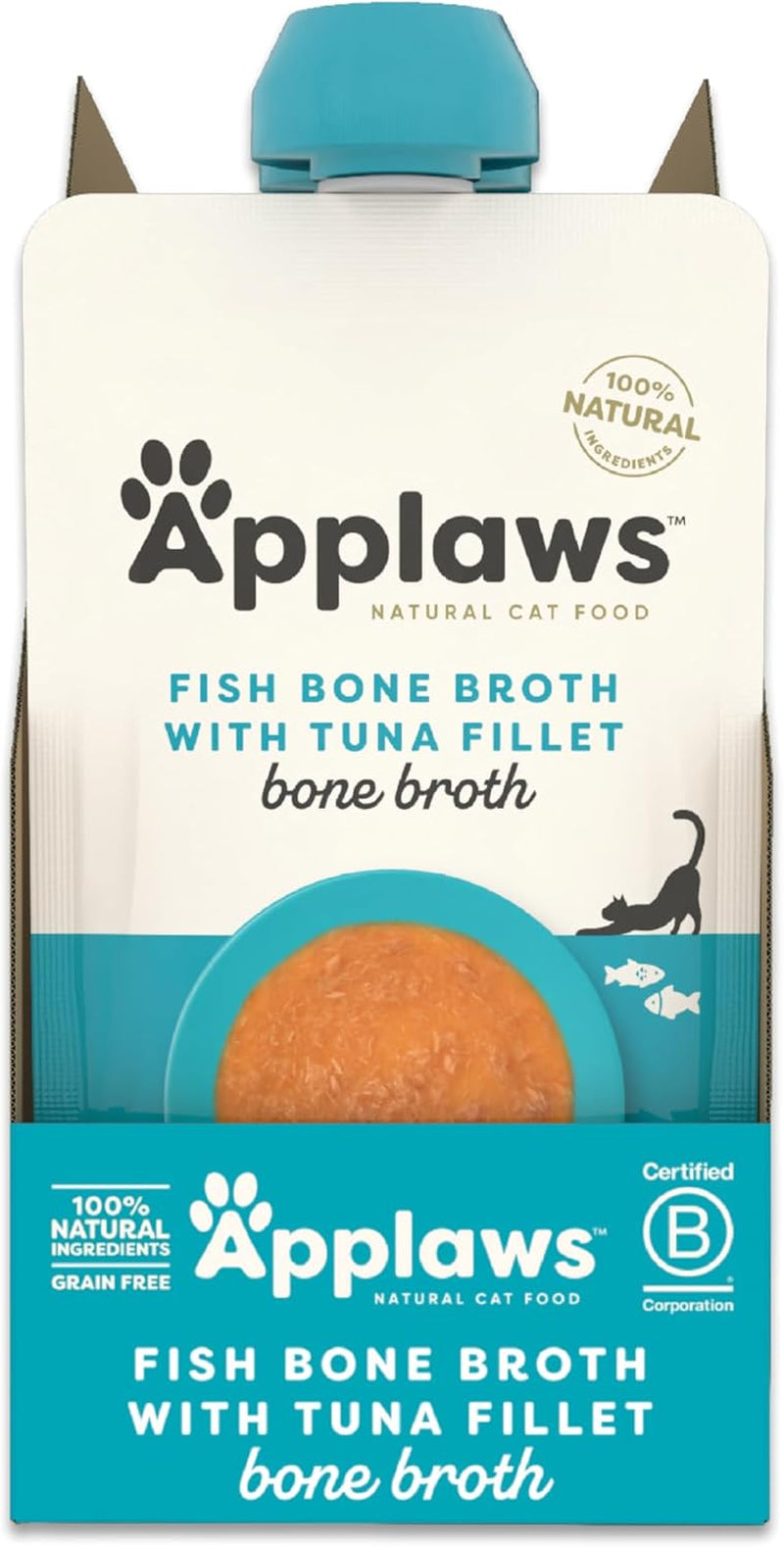 Applaws Comida húmeda para gatos 100% natural - Sopa de huesos de pescado con atún, 12 sobres filtrantes x 85 g