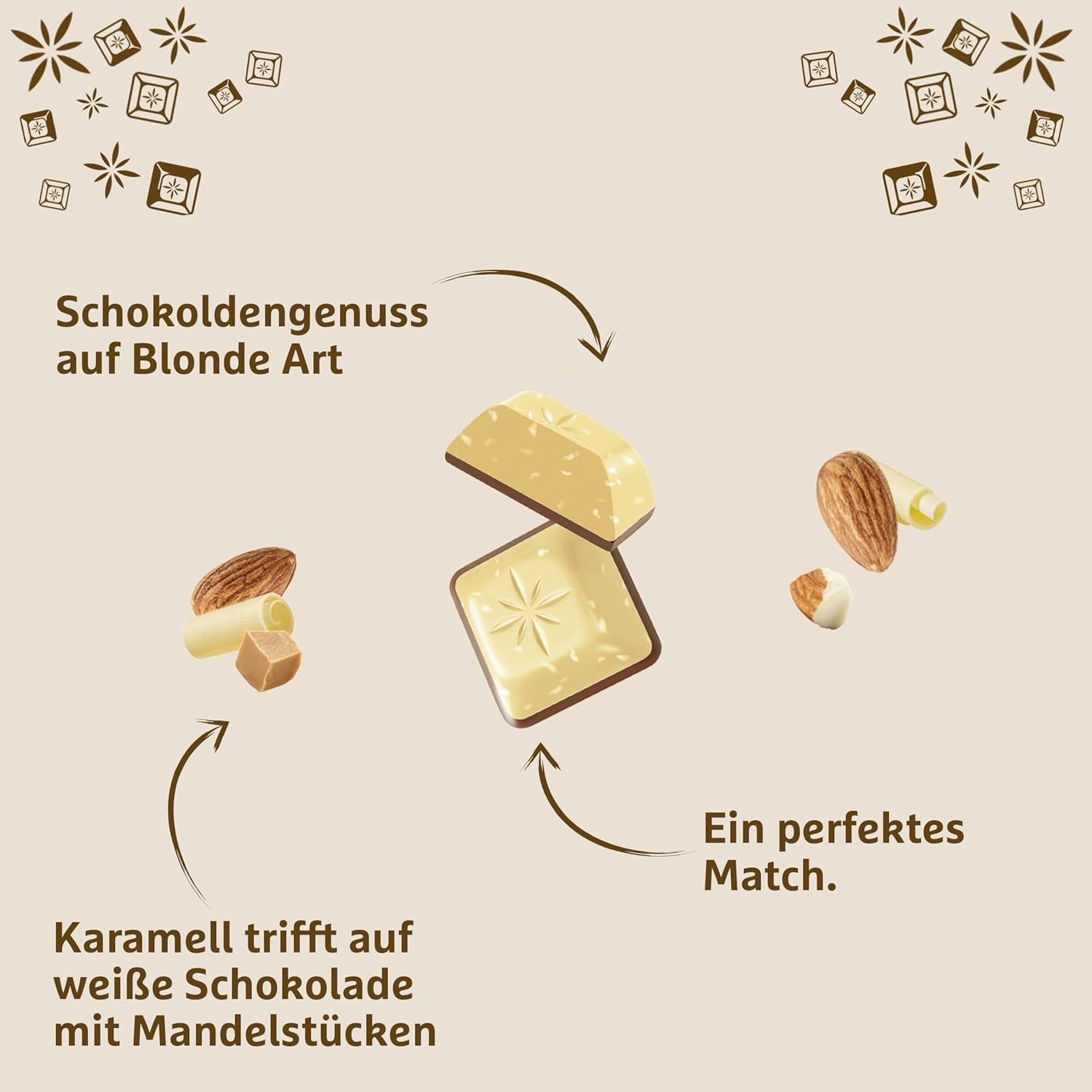 Schogetten Rubio Almendra | Chocolate blanco con trozos de caramelo y almendras | 100 gramos | Convenientemente porcionado (paquete de 2)