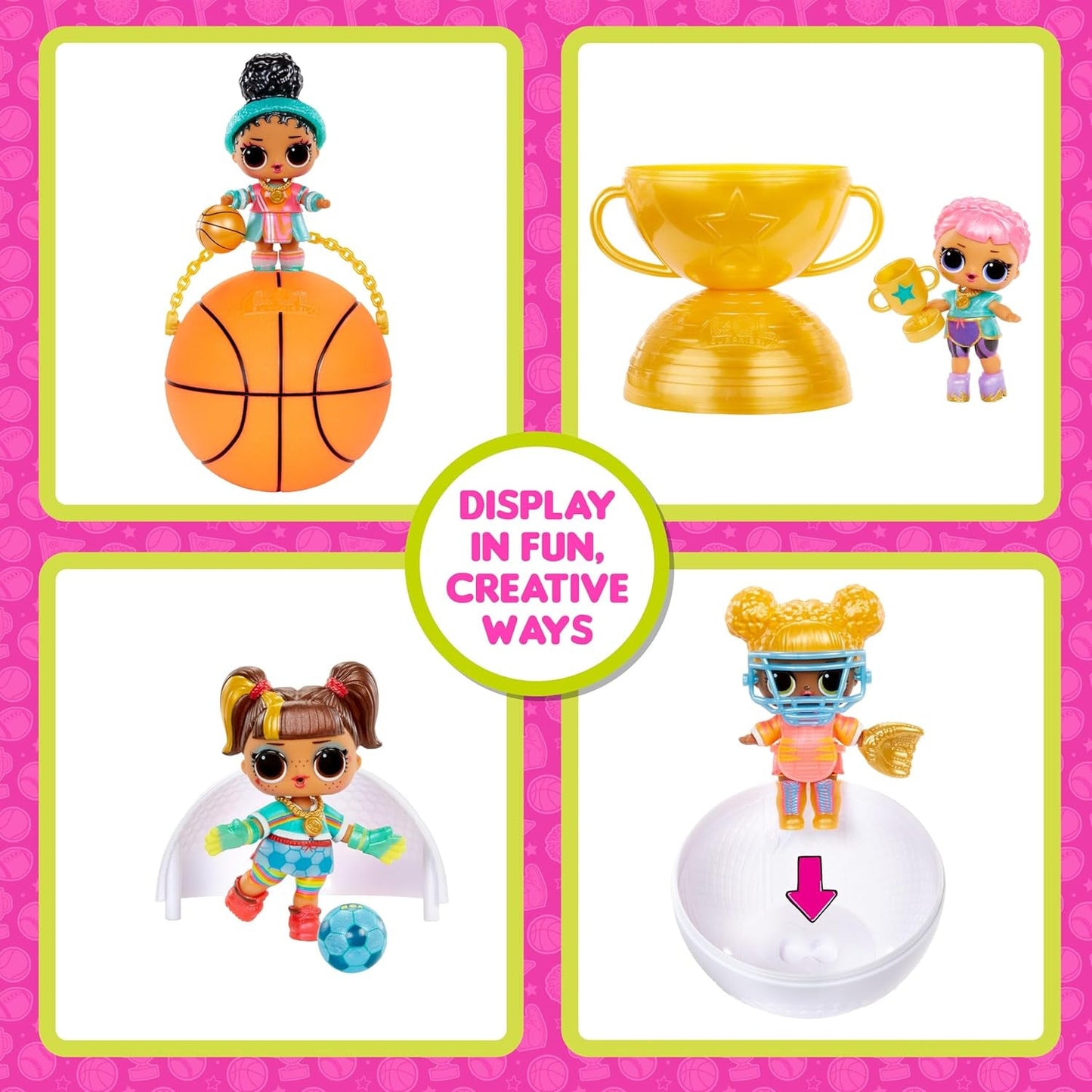 Jajaja ¡Sorpresa! Colección All-Star Sports Vault Tots: incluye 1 muñeca, embalaje blindado, 12 muñecas coleccionables, 8 accesorios para unboxing, ideal para edades de 4 años en adelante, rosa