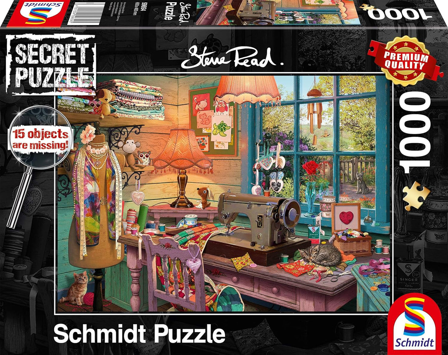 Schmidt Spiele 59654 Puzzle secreto, En el cuarto de costura, rompecabezas de 1000 piezas Puzzle Naty Shop Título predeterminado