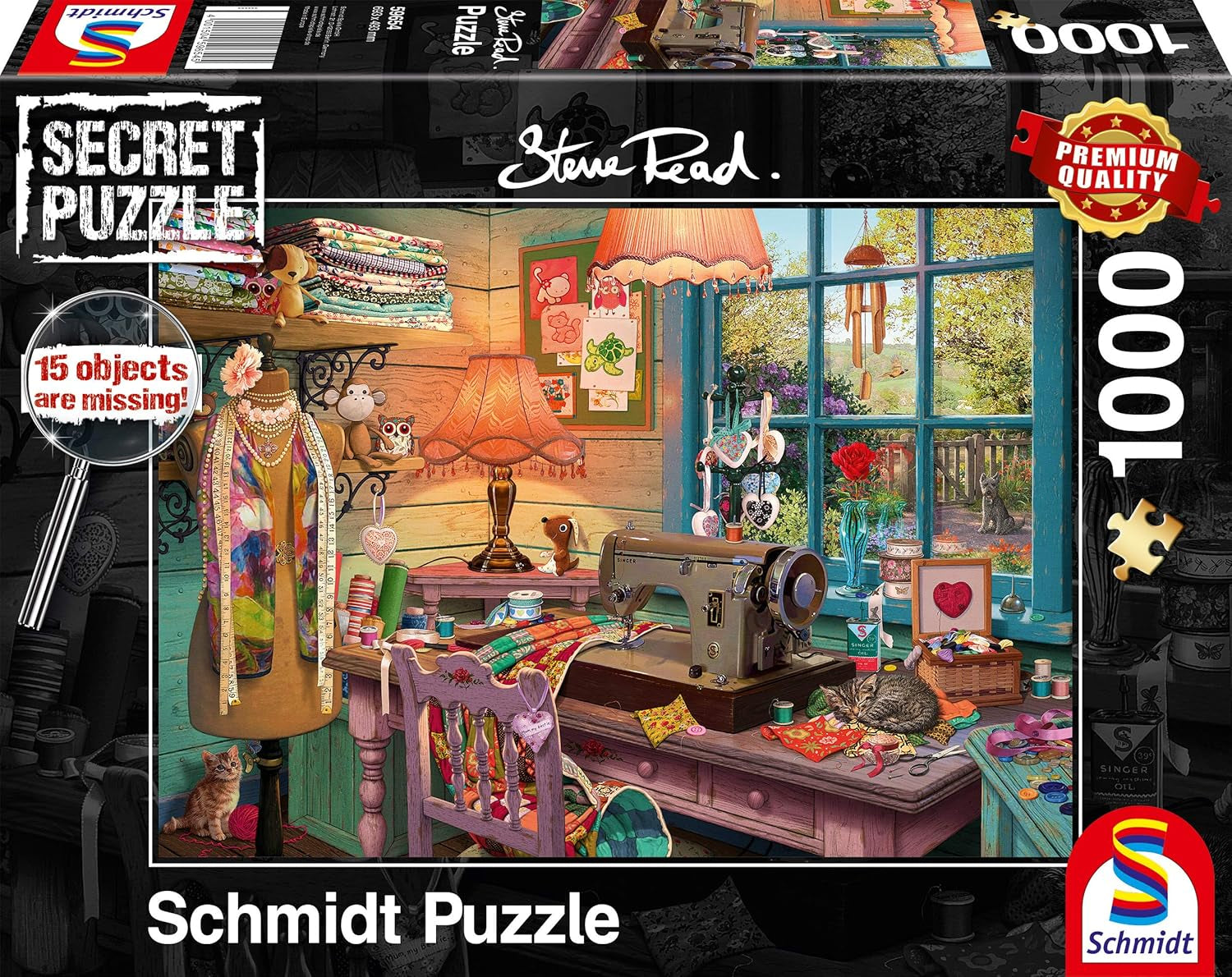 Schmidt Spiele 59654 Puzzle secreto, En el cuarto de costura, rompecabezas de 1000 piezas Puzzle Naty Shop Título predeterminado