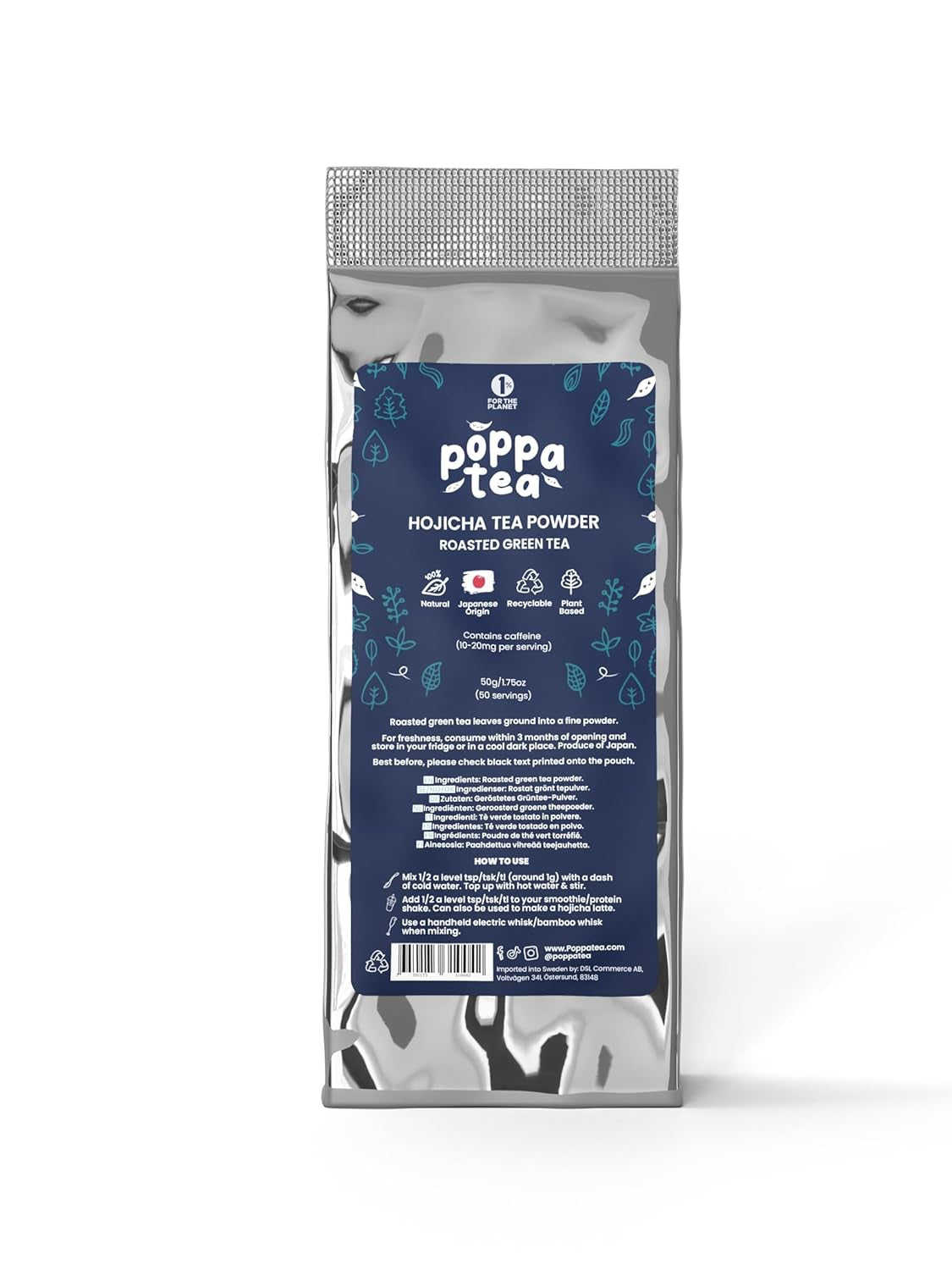 Poppatea Hojicha Tea Powder - Té verde tostado (bolsa de recambio de 50g)