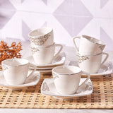 KARACA Nazende Juego de tazas de café expreso de porcelana - Tazas de café turco con platillos de 80 ml, servicio de café moderno de 12 piezas con 6 tazas de café y 6 platillos, tazas de moca - Blanco