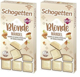 Schogetten Rubio Almendra | Chocolate blanco con trozos de caramelo y almendras | 100 gramos | Convenientemente porcionado (paquete de 2)