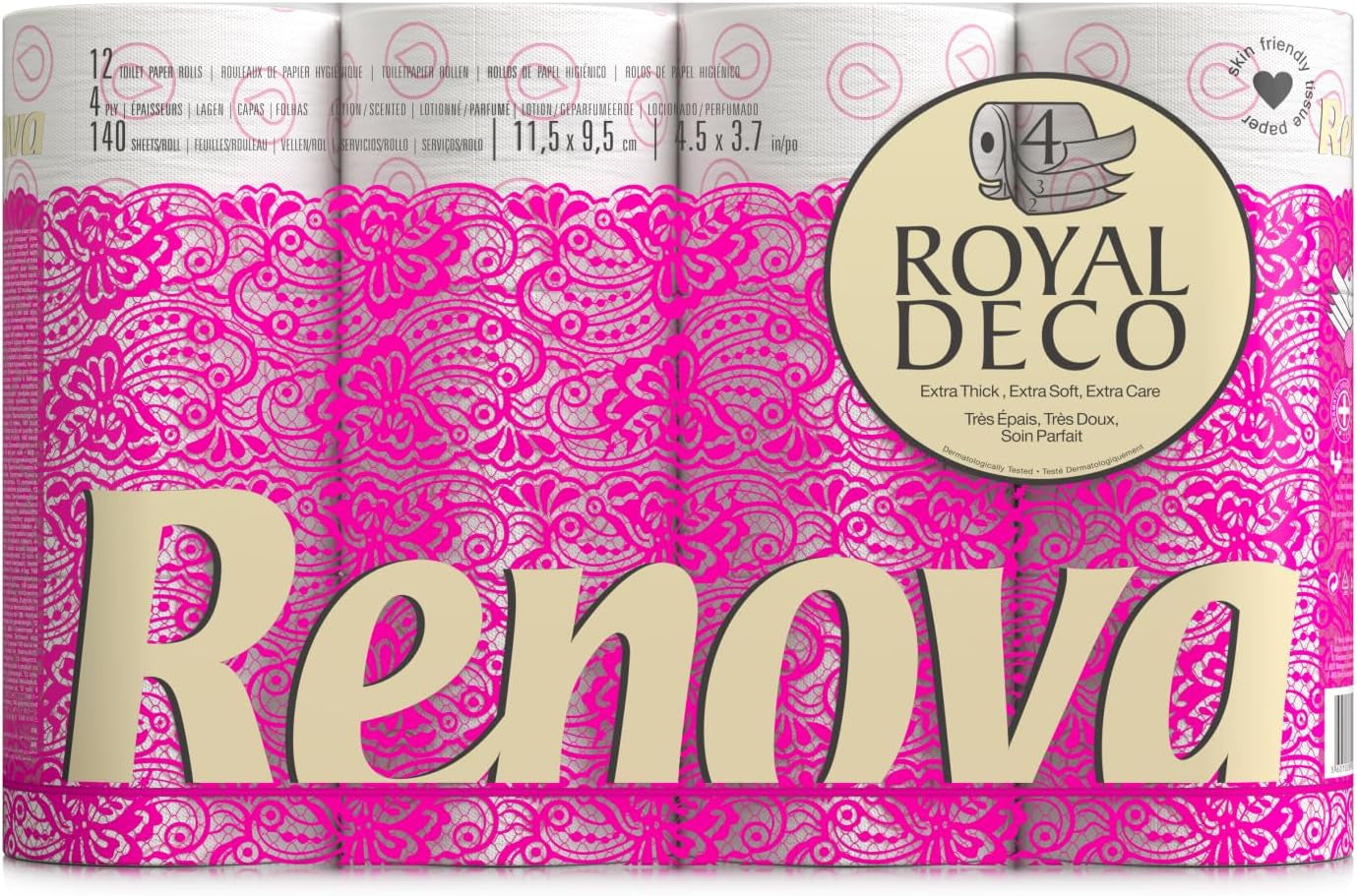 Papel higiénico Renova 4 capas blanco decorado perfumado - 12 rollos rollo Blanco Decorado Perfumado