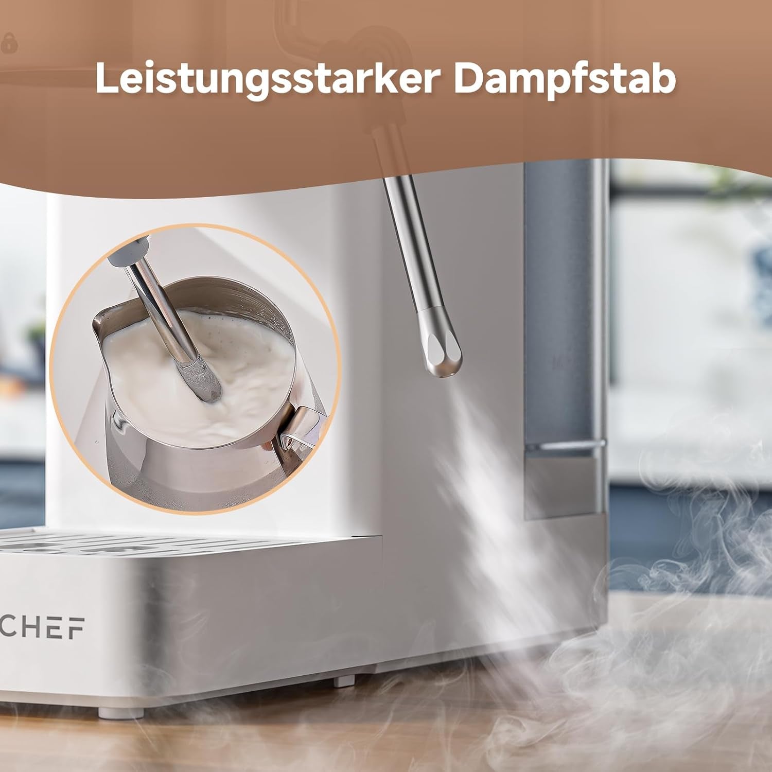 AMZCHEF Cafetera Espresso 20 Bar, Pantalla LED, Espumador de Leche Profesional y Lanza de Vapor de Acero Inoxidable, Tanque Extraíble de 1,5 L, Calentamiento Rápido 1350W, Blanca