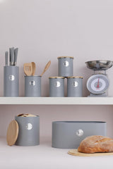 Colección LIVING, tarro de galletas con tapa | gris pastel | Caja de almacenamiento para galletas de 3,4 l | tarro de galletas de acero con tapa | Tarros herméticos de bambú con tapa Naty Shop Cajas de almacenamiento de alimentos
