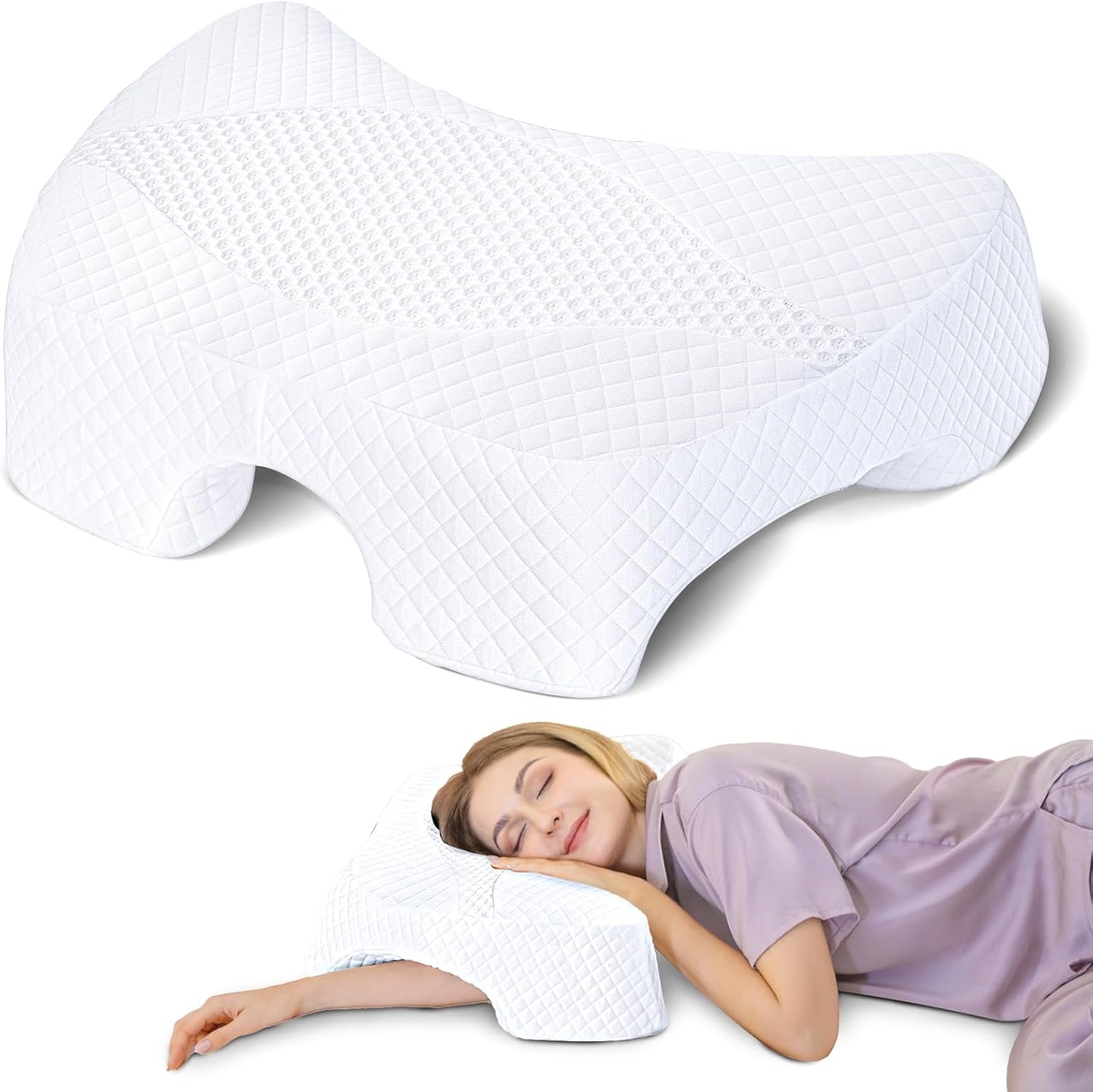 SAHEYER Almohada para dormir de lado con brazo, almohada ortopédica ergonómica, almohada viscoelástica para cuello y hombros, almohada para el cuello con brazos multiángulo para muchas posiciones para dormir (blanco) Almohadas ortopédicas cervicales Naty Shop Blanco