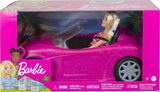 Muñeca Barbie y convertible con purpurina rosa, neumáticos realistas, logotipo, juguete para edades de 3 años en adelante, DJR55