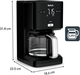 Tefal Smart'n Light Cafetera Espresso con Temporizador, Cafetera Espresso con Filtro Programable 1,25 L, Función Aroma para Aroma Intenso, Función Mantener Caliente, Antigoteo y Fácil de Limpiar, Negra