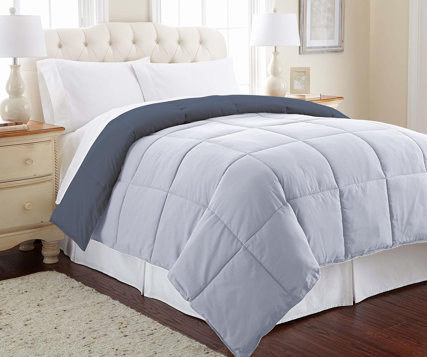 Alternativa al plumón, microfibra, acolchado, reversible, edredón y relleno nórdico - Alternativa suave y confortable al plumón de ganso - Ropa de cama para todas las estaciones, Edredones y edredones Twin Denim/Cloud Naty Shop