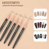 Pinceles para uñas, 5 piezas Pinceles para contorno de uñas, Juego de pinceles para diseño de pintura, Herramienta de dibujo de punta de uñas para líneas largas, Detalles finos, Dibujo fino en tamaño 6/9/12/15/18 mm, Negro