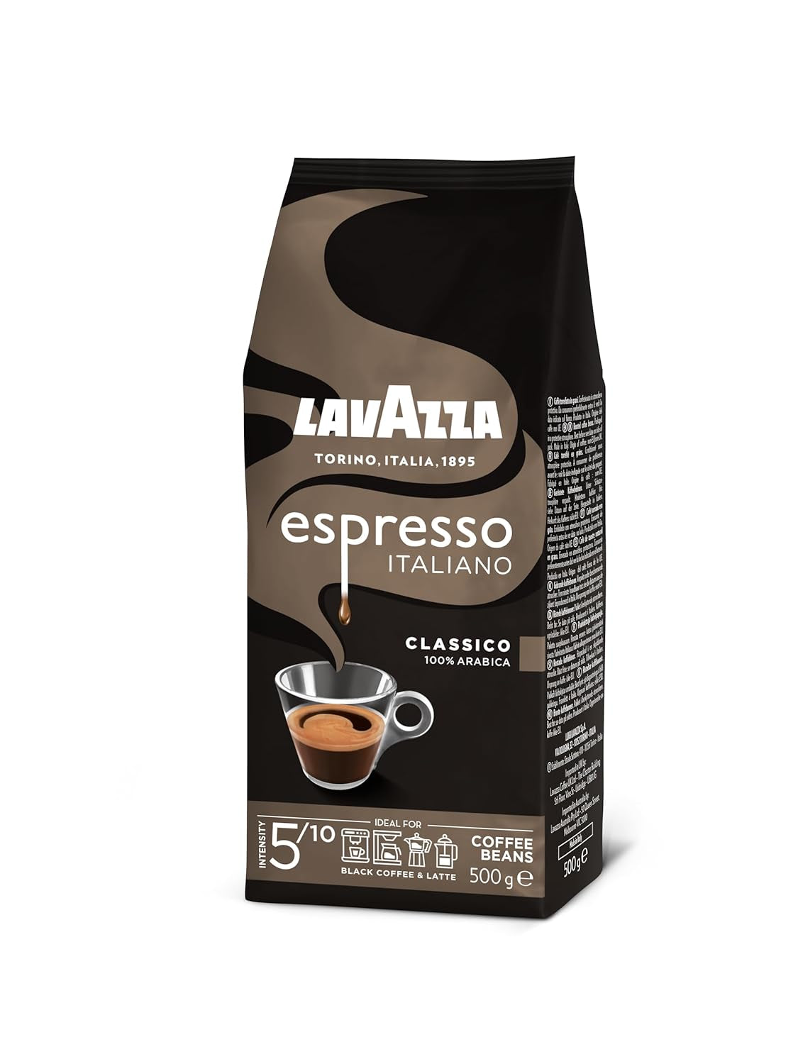 Café en grano Lavazza Espresso Italiano, 100% Arábica Espresso, equilibrado y aromático, paquete de 500g