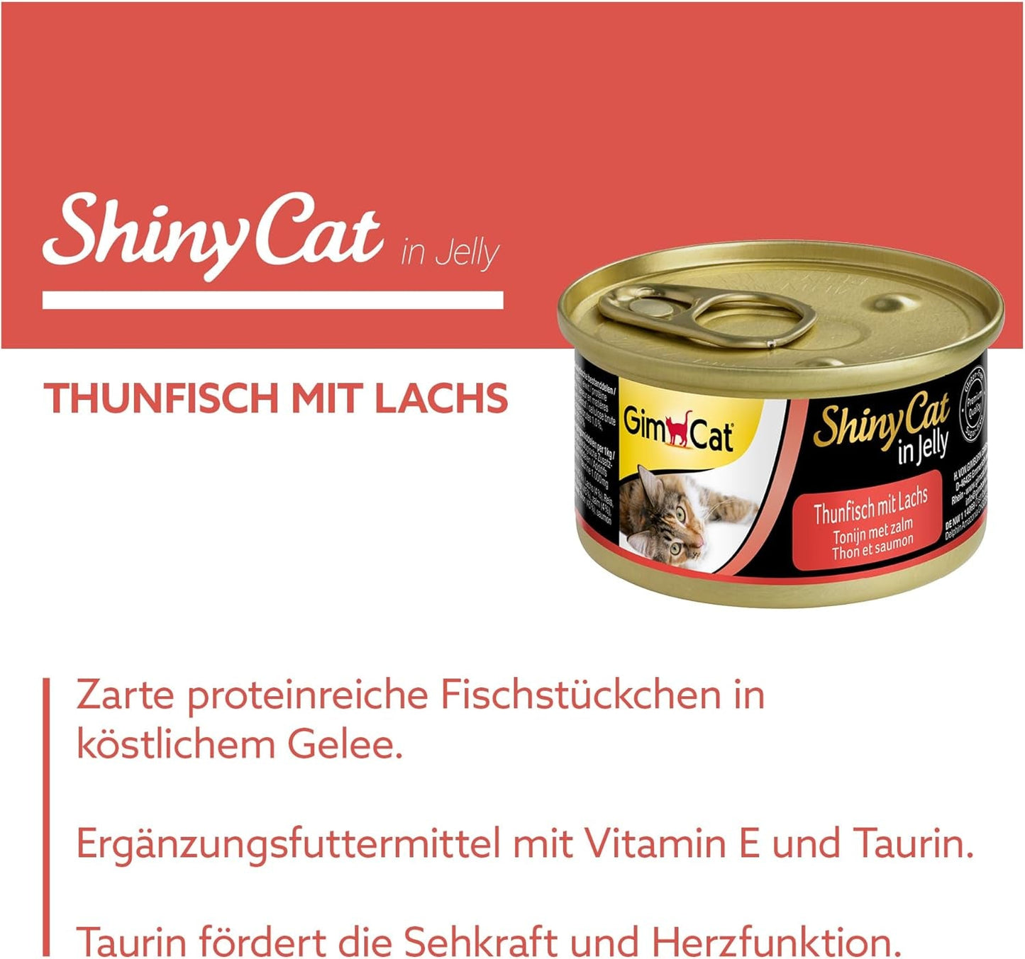 GimCat ShinyCat en gelatina Thunfisch mit Lachs - Nassfutter mit Fisch und Taurin für Katzen - 24 dosis (24 x 70 g)