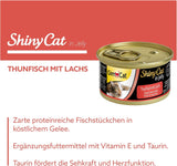 GimCat ShinyCat en gelatina Thunfisch mit Lachs - Nassfutter mit Fisch und Taurin für Katzen - 24 dosis (24 x 70 g)