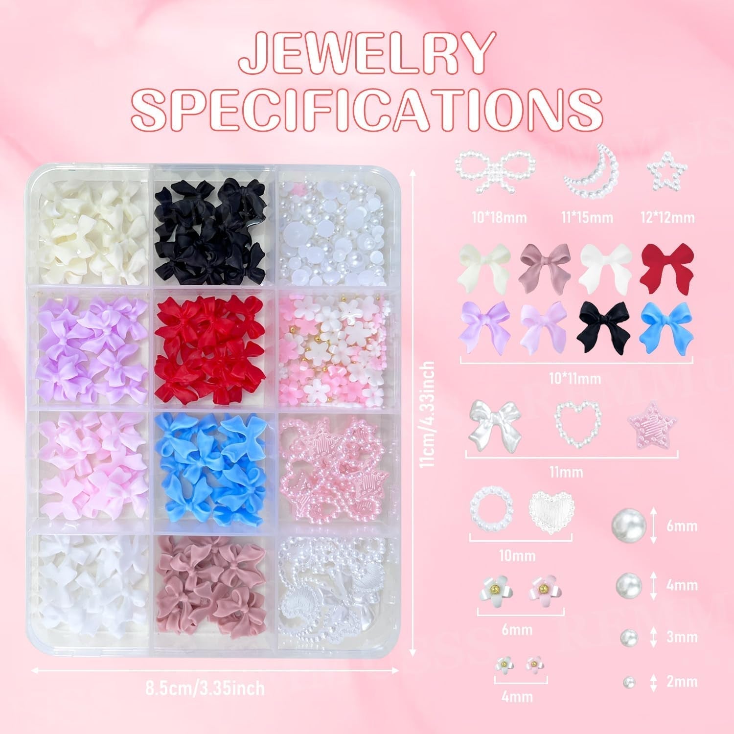 Decoraciones De Arte De Uñas 3D, 1 Caja De Dijes De Arte De Uñas, Dijes De Arte De Uñas De Lazo De Corazón De Flor De Estilo Mixto, Decoraciones De Arte De Uñas De Resina, Para Decoraciones De Arte De Uñas, Accesorios De Manualidades DIY