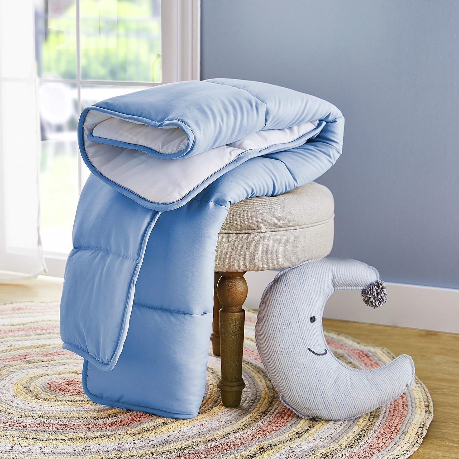 Pikolin Home - Edredón Reversible 300 G - Relleno Nórdico Bicolor - Para cuna de 60 - Relleno de plumas, cálido, transpirable, Azul/Blanco, 100 X 120 cm Edredones y edredones Naty Shop