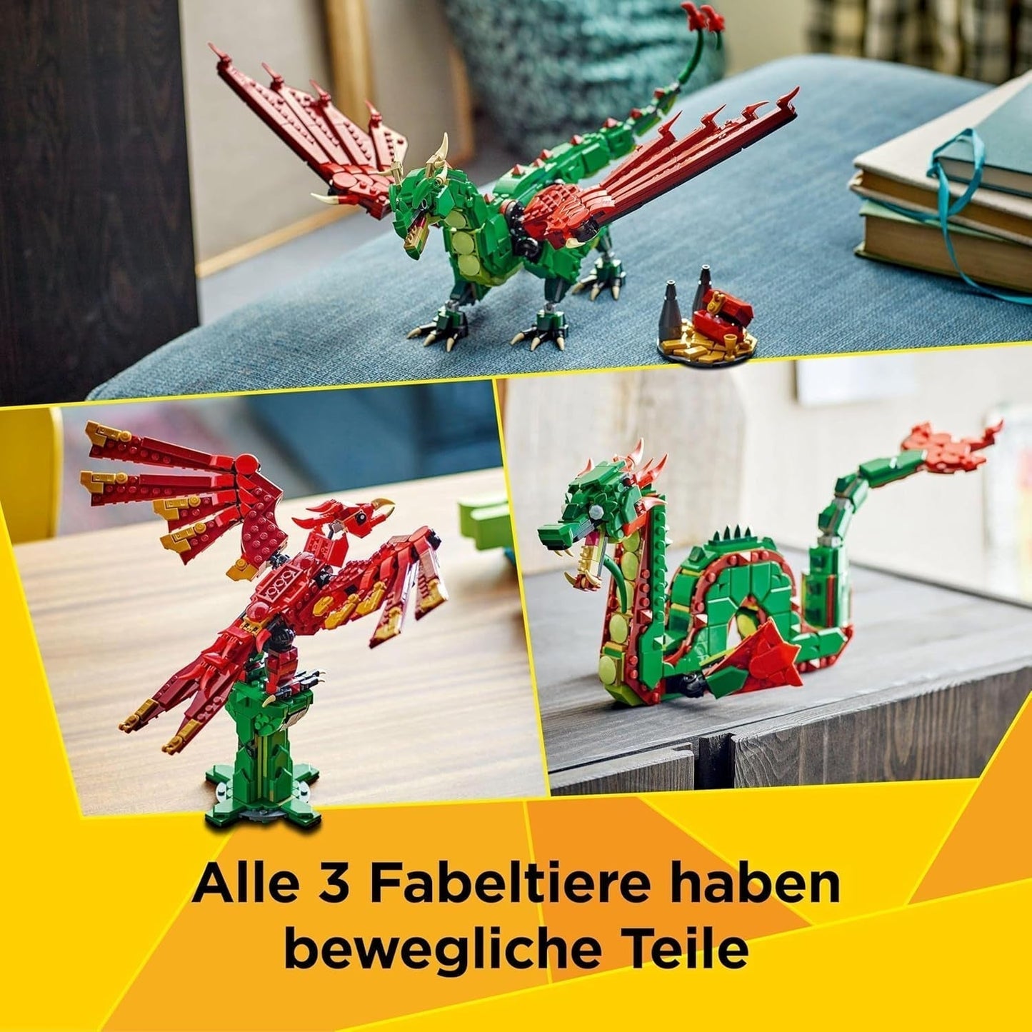 LEGO Creator Dragón Verde 3 en 1 - Juguete - Se convierte en serpiente marina o fénix - Juguete de construcción de animales para niños - Regalo para niños y niñas a partir de 9 años 31161 Juegos de construcción Besuche den LEGO-Store