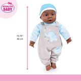 Bayer Design 94001AH Muñeco Bebé Interactivo, Niño, Habla, Cuerpo Blando, 40cm, Cuero Oscuro, Azul