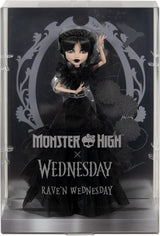 Muñeca Monster High Wednesday, figura coleccionable Rave'N Wednesday con vestido negro inspirado en el escenario de baile gótico, accesorios premium y soporte para muñecas, HXJ03 Naty Shop Dolls