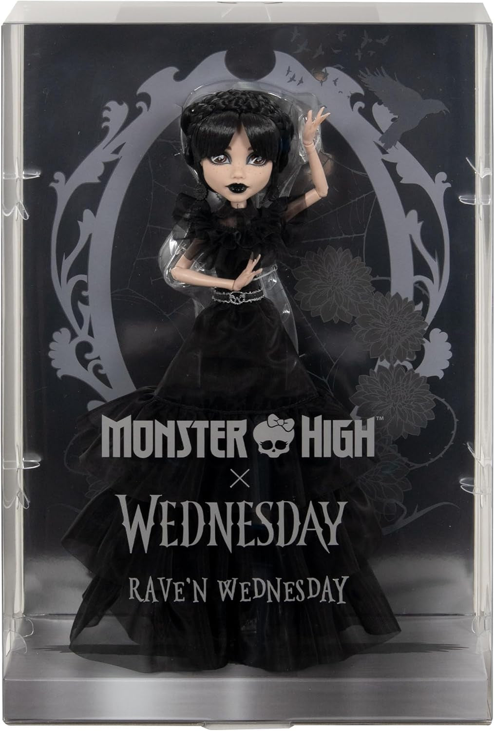 Muñeca Monster High Wednesday, figura coleccionable de Rave'N Wednesday con vestido gótico negro inspirado en la escena del baile, accesorios premium y soporte para muñecas, HXJ03